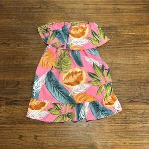 SHEIN Tropical Ruffle Strapless Dress